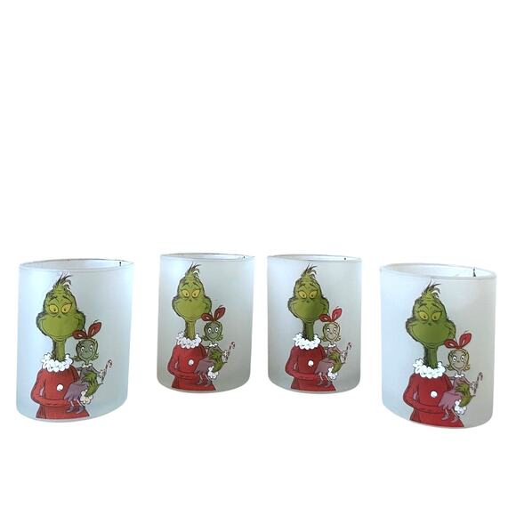 Dr. Seuss GRINCH Drinking Glasses 12oz Frosted Set of 4 Christmas Holiday New
